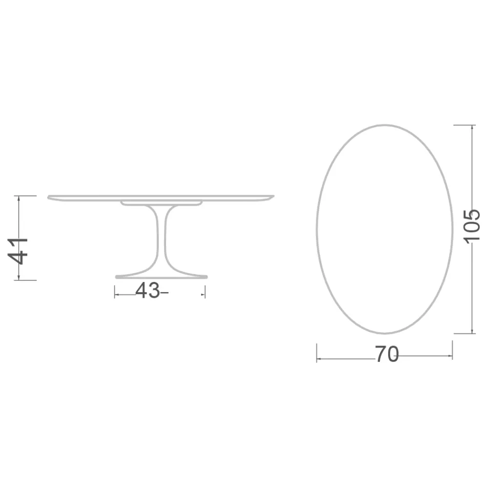 Tavolinë kafeje Eero Saarinen H 41 Oval Tulip në qeramikë krem diamanti Prodhuar në Itali - Scarlet Viadurini