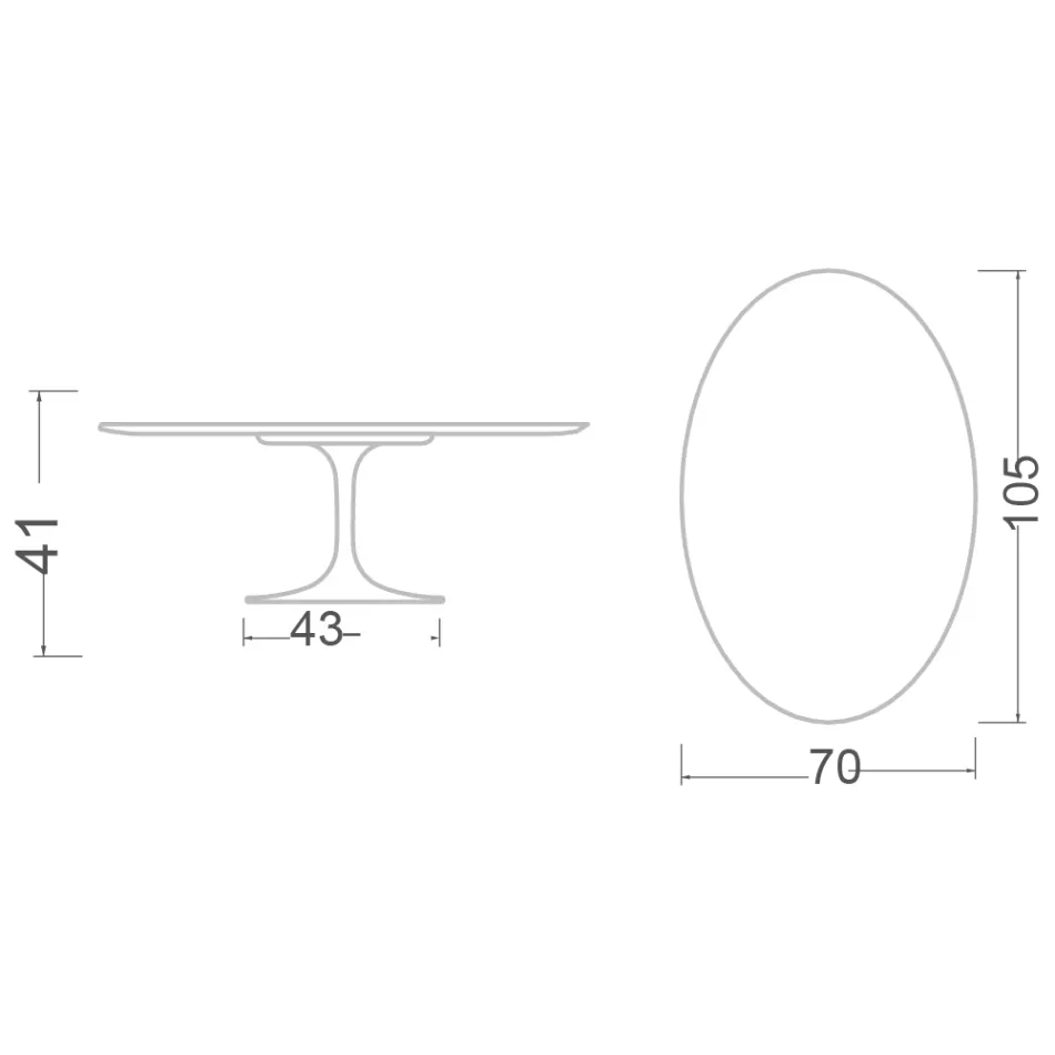 Tavolinë kafeje tulipani Eero Saarinen H 41 Oval në Qeramikë Morpheus Prodhuar në Itali - Scarlet Viadurini