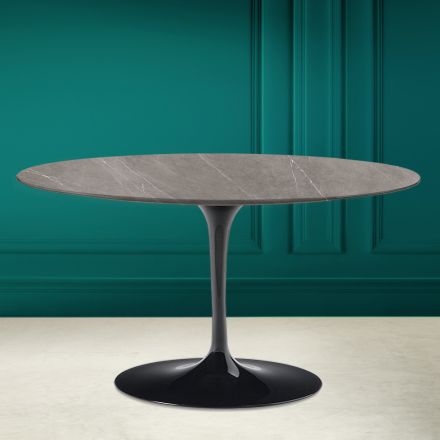 Tavolinë kafeje Eero Saarinen H 41 ovale tulipan në qeramikë prej guri gri Made in Italy - Scarlet Viadurini