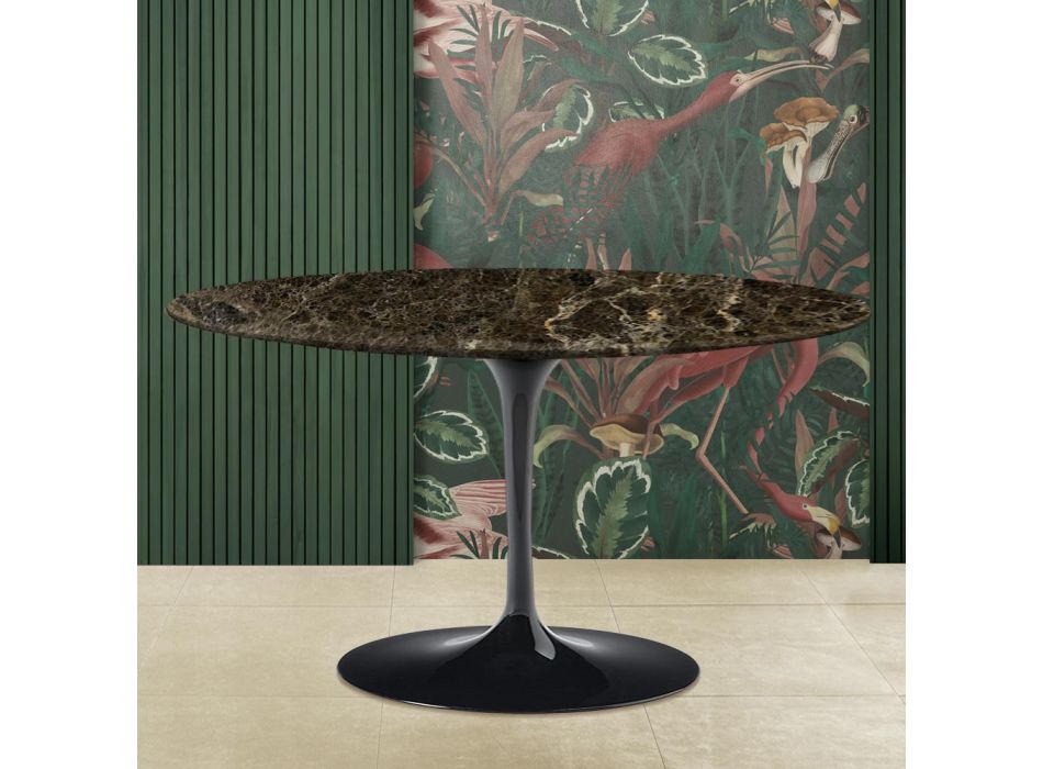 Tavolinë kafeje tulipani Eero Saarinen H 41 Oval në mermer të errët Emperador Prodhuar në Itali Viadurini