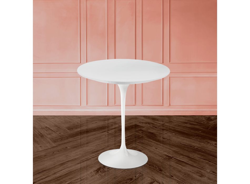 Tavolinë kafeje tulipani Eero Saarinen H 52 në laminat të lëngshëm të bardhë, Prodhuar në Itali - Scarlet Viadurini