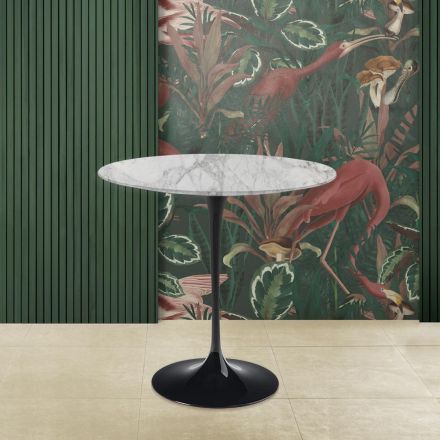Tavolinë kafeje tulipani Eero Saarinen H 52 Oval në Mermer Arabescato Prodhuar në Itali Viadurini