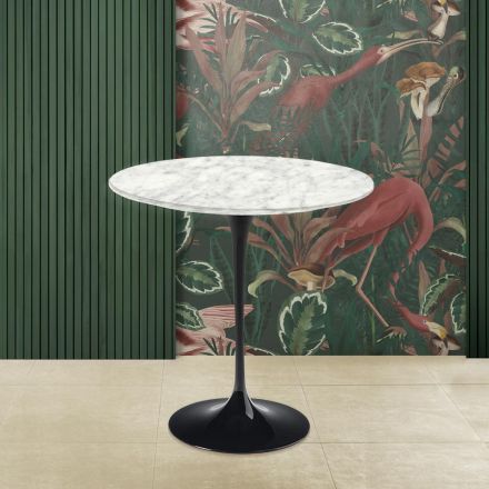 Tavolinë kafeje tulipani Eero Saarinen H 52 e rrumbullakët në mermer Carrara Prodhuar në Itali - Scarlet Viadurini