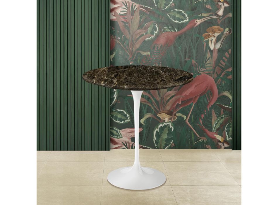 Tavolinë kafeje tulipani Eero Saarinen H 52 e rrumbullakët në mermer të errët Emperador Prodhuar në Itali - Scarlet Viadurini
