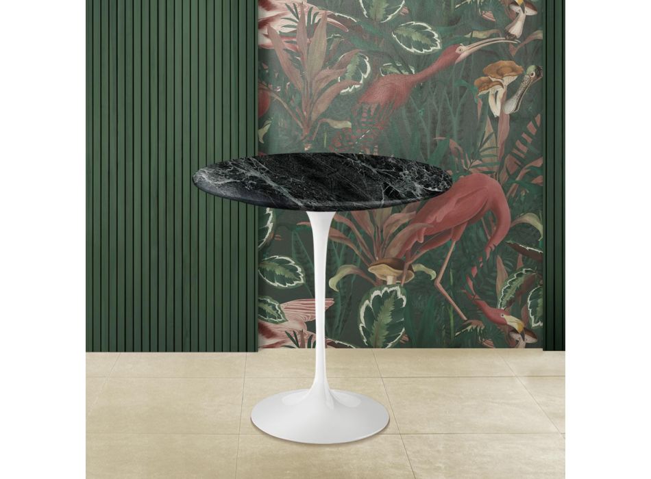 Tavolinë kafeje tulipani Eero Saarinen H 52 Rrumbullakët në Mermer Alpi të Gjelbër Prodhuar në Itali - Scarlet Viadurini