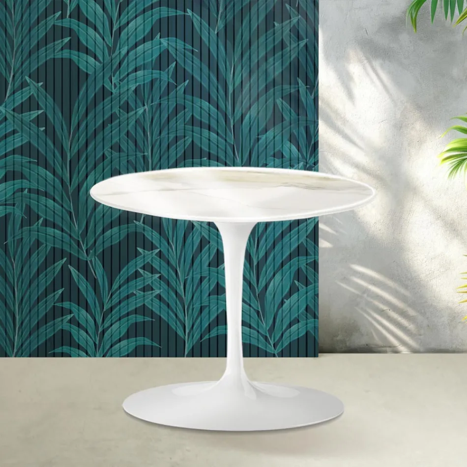 Tavolinë kafeje Saarinen Tulip L 39 cm në ngjyrë qeramike Calacatta Gold Florim me shkëlqim - Scarlet Viadurini