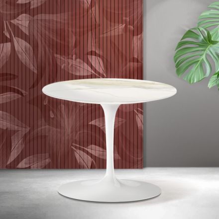 Tavolinë kafeje Saarinen Tulip H 39 cm në ngjyrë Florim Calacatta Gold Qeramikë Mat - Scarlet Viadurini