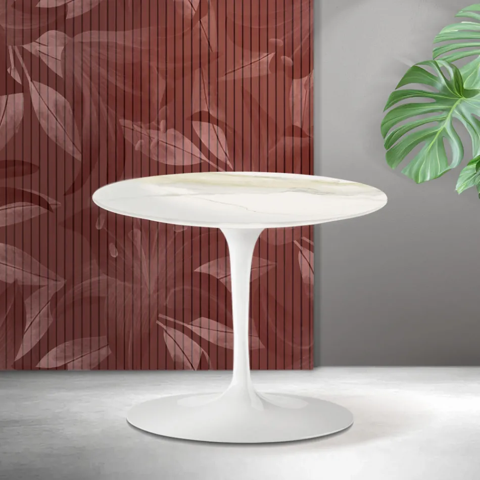 Tavolinë kafeje Saarinen Tulip H 39 cm në ngjyrë Florim Calacatta Gold Qeramikë Mat - Scarlet Viadurini