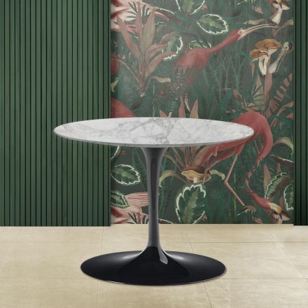 Tavolinë kafeje Tulip Saarinen H 39 me majë ovale në mermer arabesk Prodhuar në Itali - Scarlet Viadurini