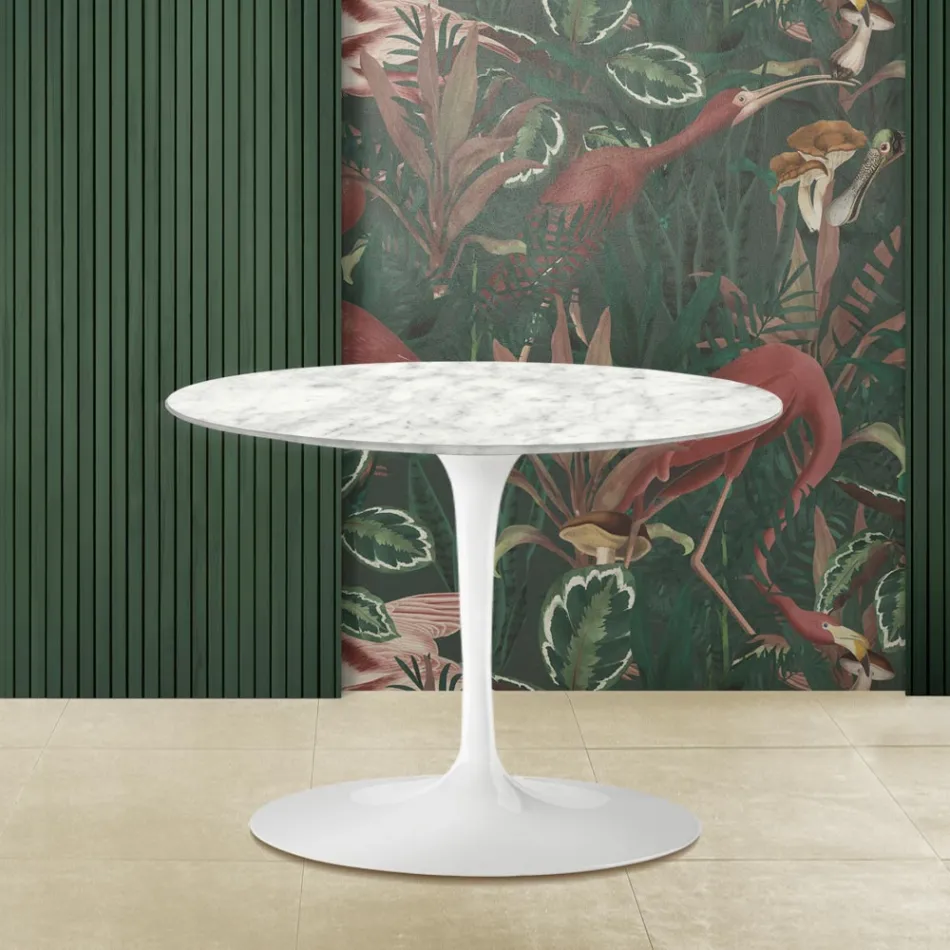 Tavolinë kafeje ovale Tulip Saarinen H 39 me mermer Carrara Made in Italy - Scarlet Viadurini