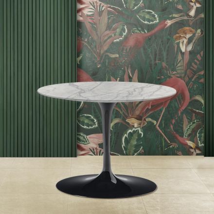 Tavolinë kafeje ovale Tulip Saarinen H 39 me majë prej mermeri Statuarietto Carrara Viadurini