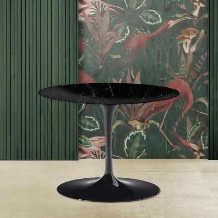 Tavolinë kafeje ovale Tulip Saarinen H 39 në mermer të zi MArquinia Prodhuar në Itali Viadurini