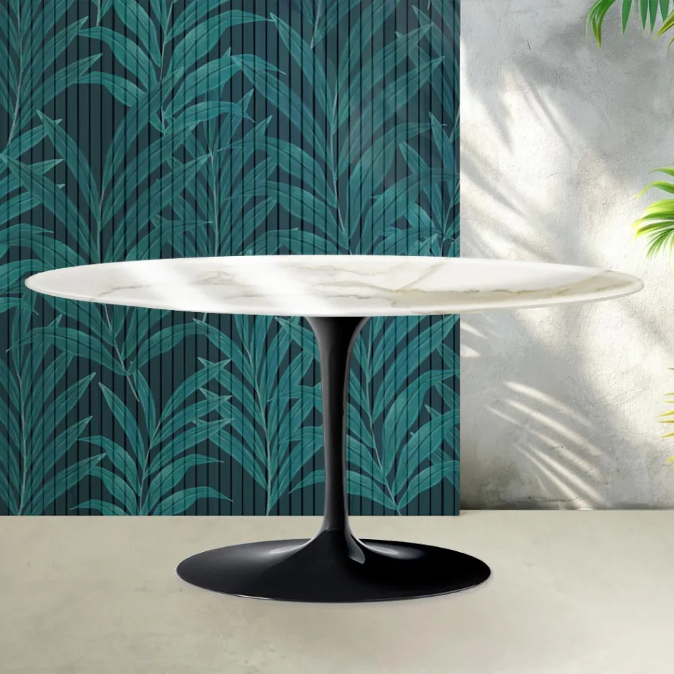 Tavolinë kafeje Saarinen Tulip L 41 cm në ngjyrë qeramike me shkëlqim Florim Calacatta Gold - Scarlet Viadurini