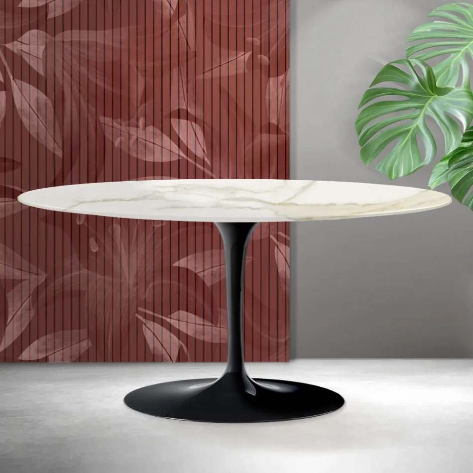 Tavolinë kafeje Saarinen Tulip H 41 cm në ngjyrë Florim Calacatta Gold Qeramikë Mat - Scarlet Viadurini