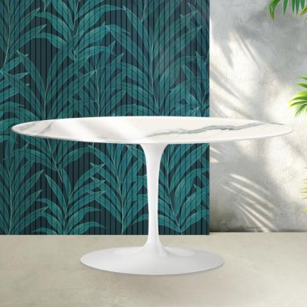 Tavolinë kafeje Saarinen Tulip H 41 cm në ngjyrë qeramike me shkëlqim Statuario Florim - Scarlet Viadurini