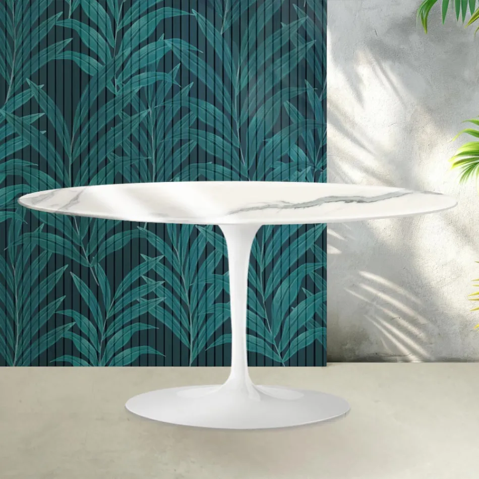Tavolinë kafeje Saarinen Tulip H 41 cm në ngjyrë qeramike me shkëlqim Statuario Florim - Scarlet Viadurini