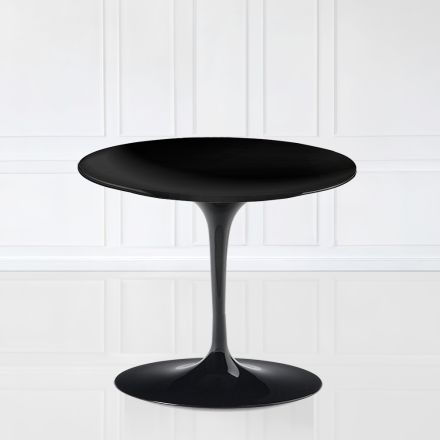 Tavolinë kafeje Tulip Saarinen H 41 me laminat të zi të lëngshëm Made in Italy - Scarlet Viadurini