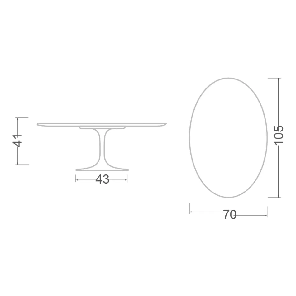 Tavolinë kafeje Tulip Saarinen H 41 me majë ovale në laminat të lëngshëm të bardhë Made in Italy - Scarlet Viadurini