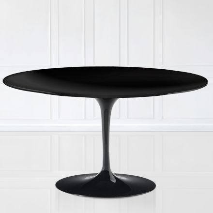 Tavolinë kafeje Tulip Saarinen H 41 me majë ovale me laminat të lëngshëm të zi Made in Italy - Scarlet Viadurini