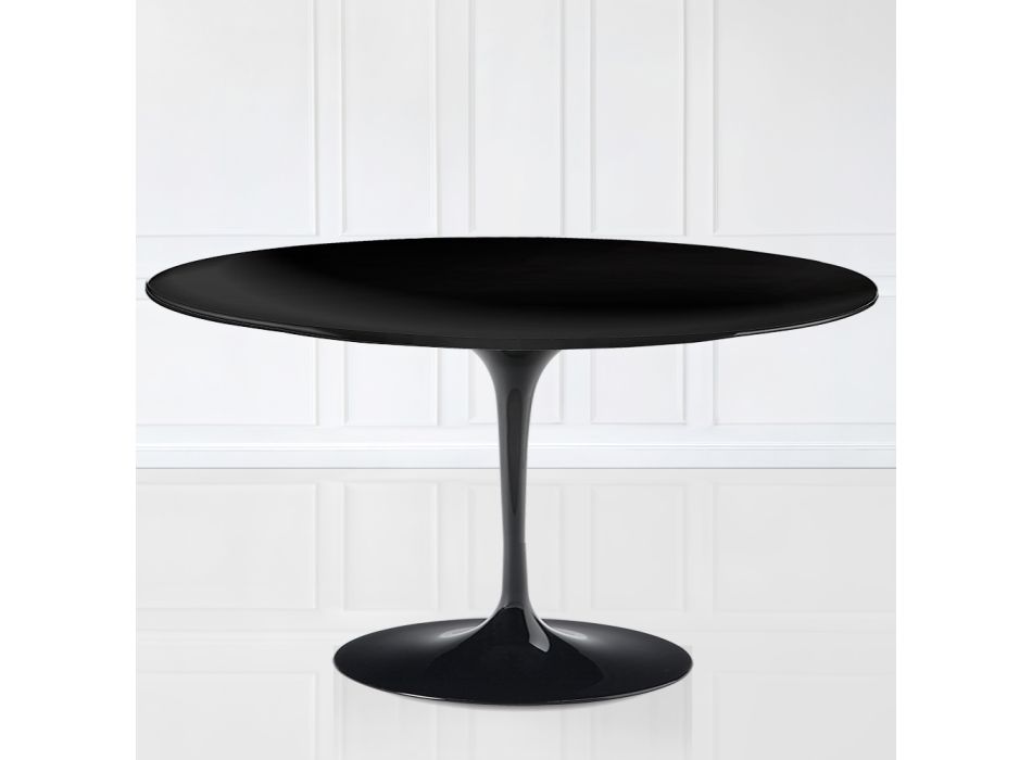 Tavolinë kafeje Tulip Saarinen H 41 me majë ovale me laminat të lëngshëm të zi Made in Italy - Scarlet Viadurini