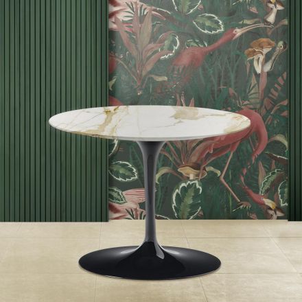 Tavolinë kafeje Tulip Saarinen H 41 me majë të rrumbullakët prej mermeri të artë nga Caracatta Viadurini
