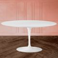 Tavolinë kafeje ovale Tulip Saarinen me laminat të lëngshëm të bardhë H 41 Made in Italy - Scarlet