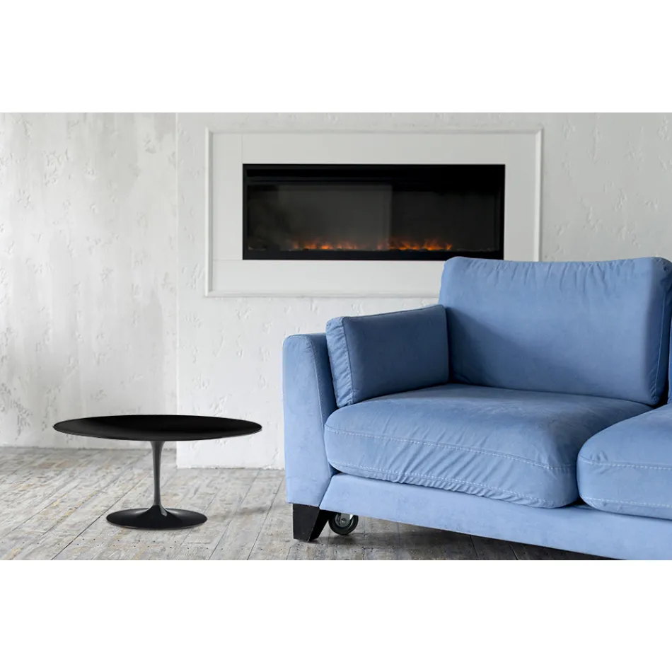 Tavolinë kafeje Tulip Saarinen H 41 me laminat të lëngshëm ovale të zezë Prodhuar në Itali - Scarlet Viadurini