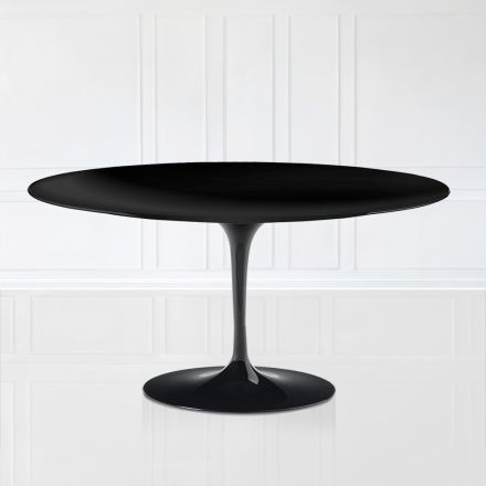 Tavolinë kafeje Tulip Saarinen H 41 me laminat të lëngshëm ovale të zezë Prodhuar në Itali - Scarlet Viadurini