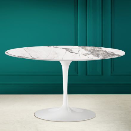 Tavolinë kafeje ovale Tulip Saarinen H 41 me majë qeramike të përzgjedhur të padukshme Viadurini