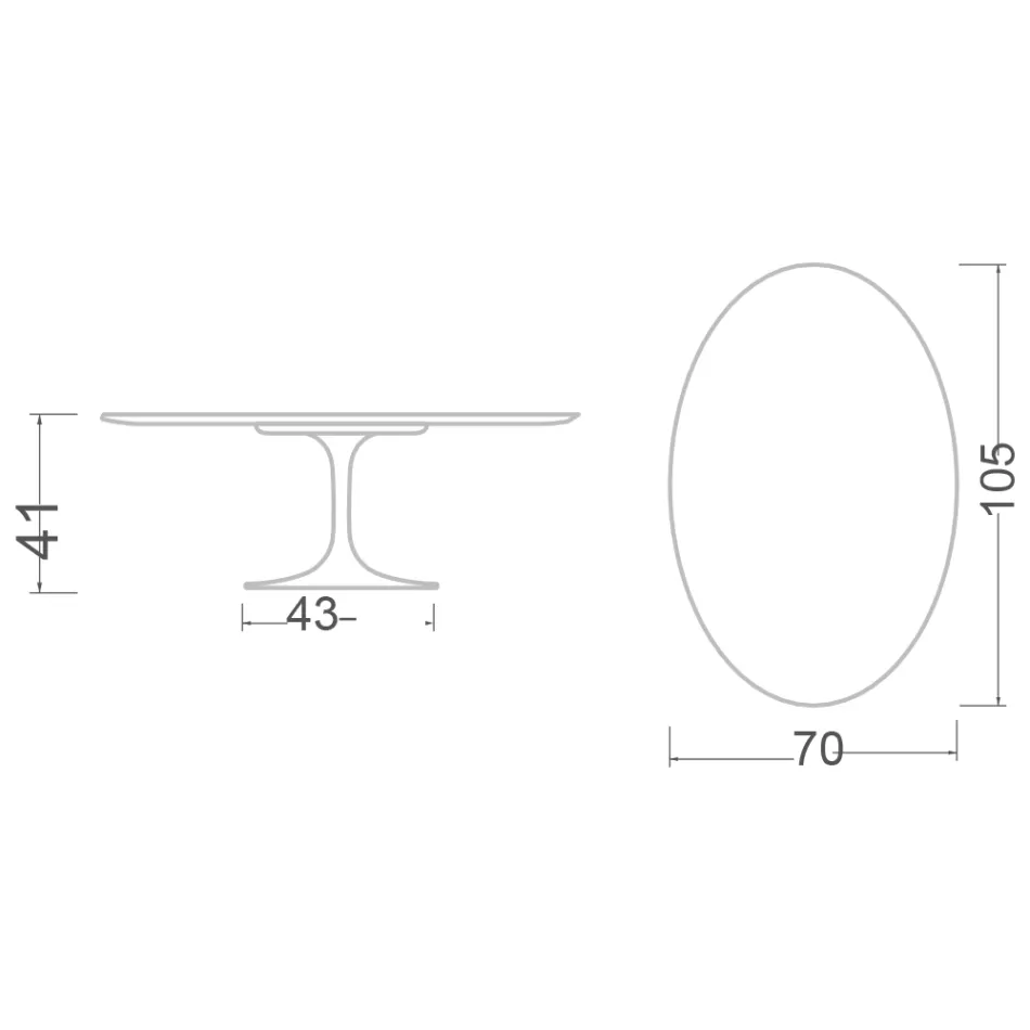 Tavolinë kafeje ovale Tulip Saarinen H 41 me majë të zezë qeramike të butë Made in Italy - Scarlet Viadurini