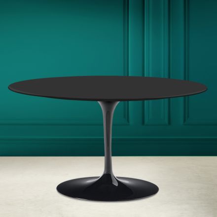 Tavolinë kafeje ovale Tulip Saarinen H 41 me majë të zezë qeramike të butë Made in Italy - Scarlet Viadurini