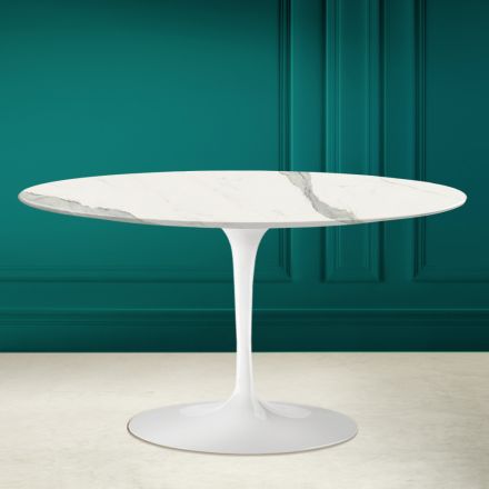Tavolinë kafeje ovale Tulip Saarinen H 41 me majë qeramike Statuary Full Vein Viadurini