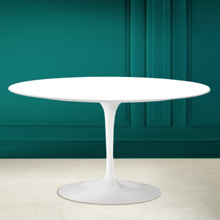 Tavolinë kafeje ovale Tulip Saarinen H 41 në qeramikë absolute e bardhë Prodhuar në Itali - Scarlet Viadurini