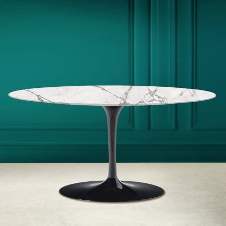 Tavolinë kafeje ovale Tulip Saarinen H 41 në qeramikë të përzgjedhur të padukshme Made in Italy - Scarlet Viadurini