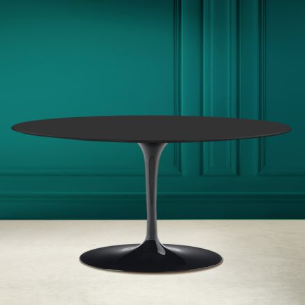 Tavolinë kafeje ovale Tulip Saarinen H 41 në qeramikë të butë Noir Made in Italy - Scarlet Viadurini