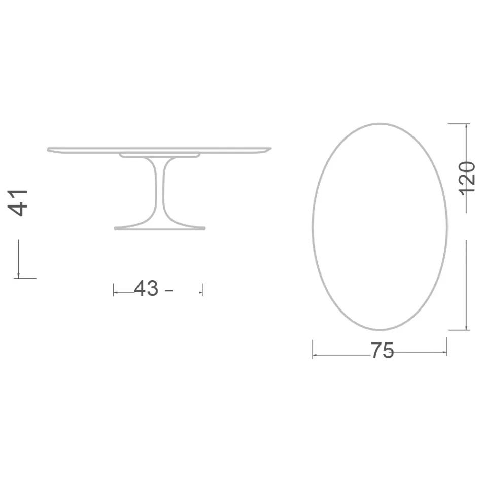 Tavolinë kafeje ovale Tulip Saarinen H 41 në qeramikë Statuary Prodhuar në Itali - Scarlet Viadurini