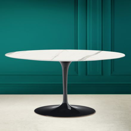 Tavolinë kafeje ovale Tulip Saarinen H 41 në qeramikë Statuary Full Vein Viadurini
