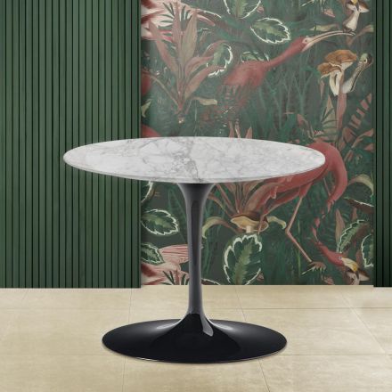 Tavolinë kafeje e rrumbullakët Tulip Saarinen H 41 me majë prej mermeri Arabescato Made in Italy - Scarlet Viadurini