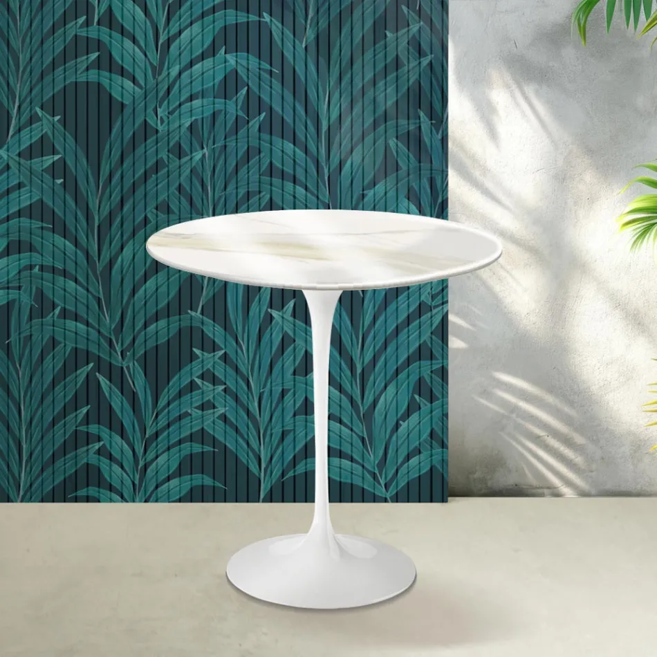 Tavolinë kafeje Saarinen Tulip H 52 cm në ngjyrë Florim Calacatta Gold Shkëlqen Qeramikë - Scarlet Viadurini