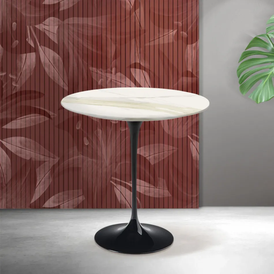 Tavolinë kafeje Saarinen Tulip H 52 cm në ngjyrë Florim Calacatta Gold Qeramikë Mat - Scarlet Viadurini
