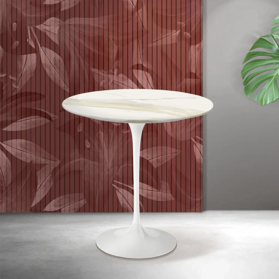 Tavolinë kafeje Saarinen Tulip H 52 cm në ngjyrë Florim Calacatta Gold Qeramikë Mat - Scarlet Viadurini