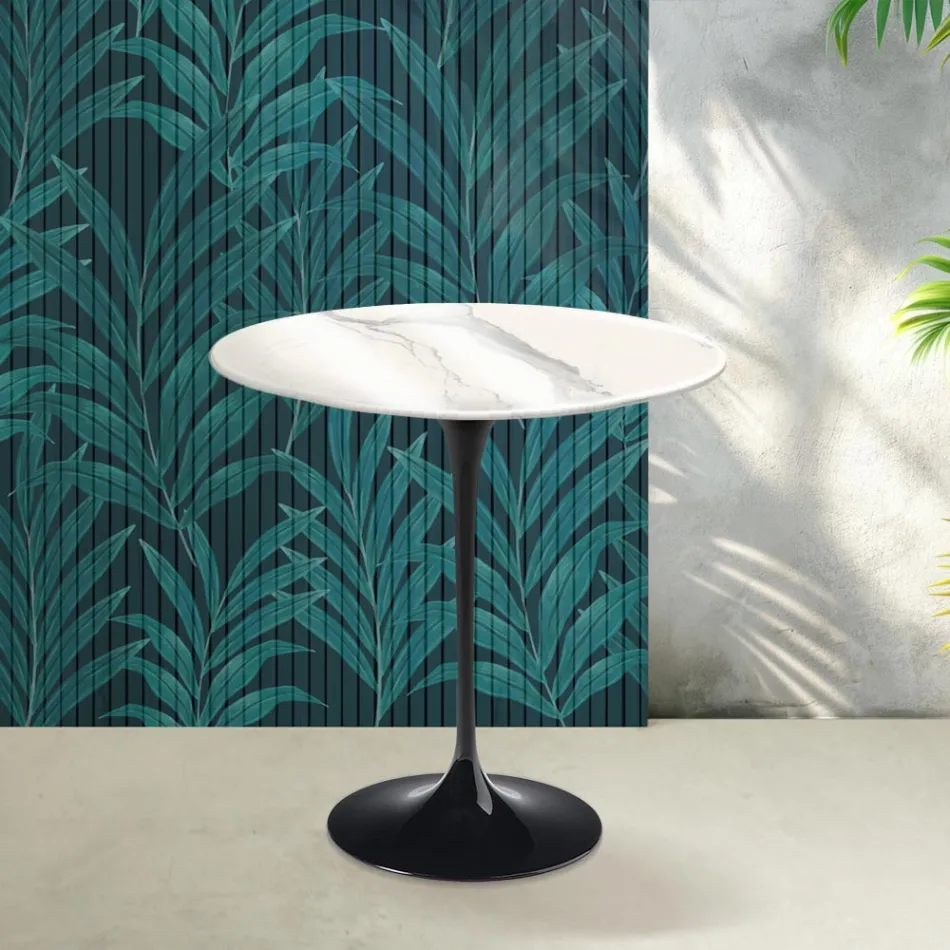 Tavolinë kafeje Saarinen Tulip H 52 cm në ngjyrë qeramike me shkëlqim Statuario Florim - Scarlet Viadurini