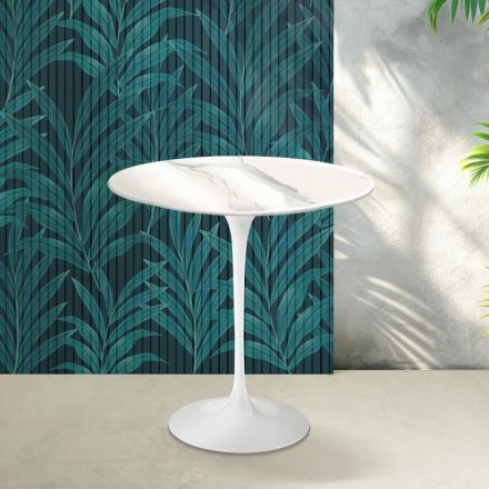 Tavolinë kafeje Saarinen Tulip H 52 cm në ngjyrë qeramike me shkëlqim Statuario Florim - Scarlet Viadurini
