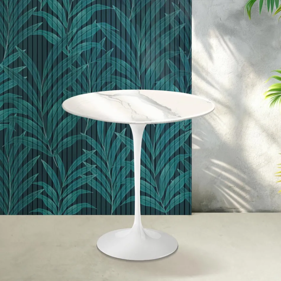 Tavolinë kafeje Saarinen Tulip H 52 cm në ngjyrë qeramike me shkëlqim Statuario Florim - Scarlet Viadurini