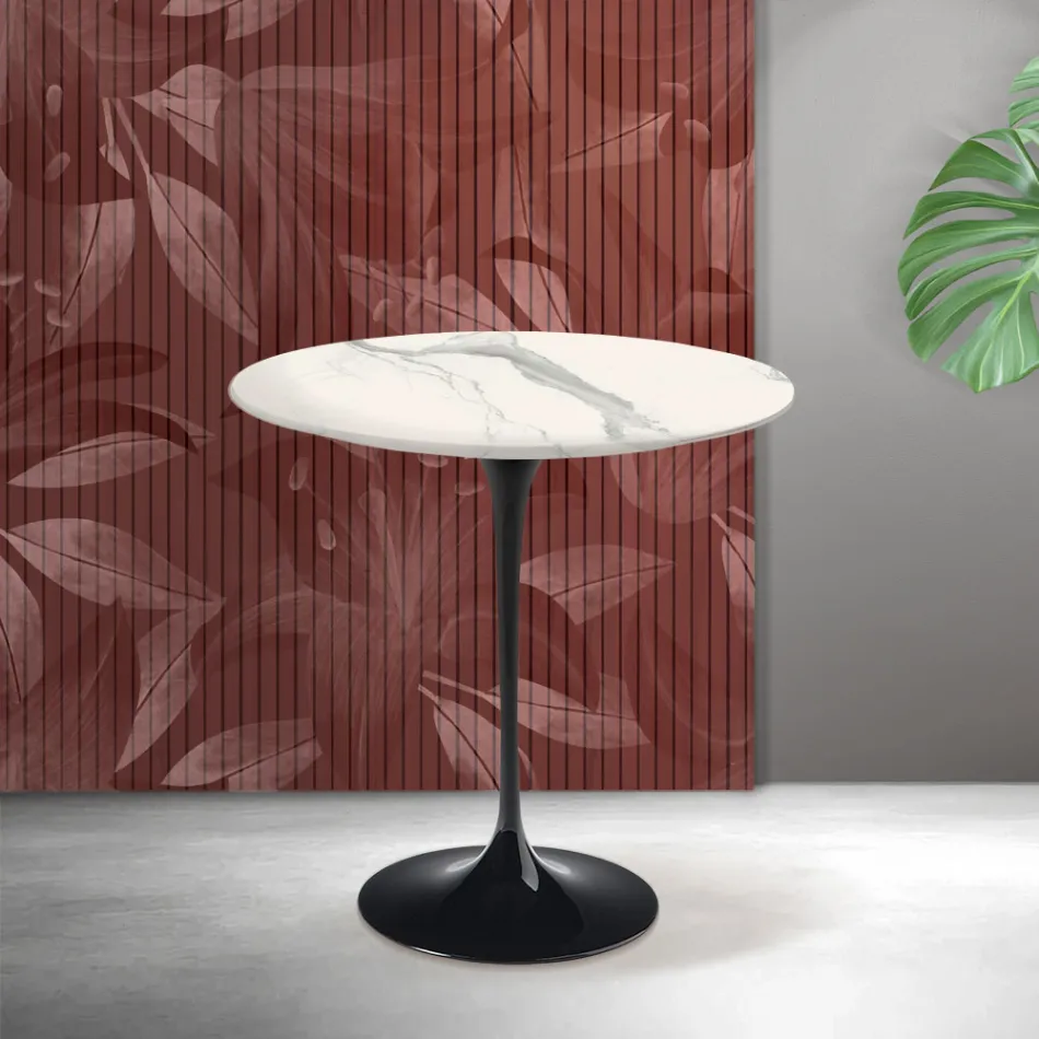 Tavolinë kafeje Saarinen Tulip H 52 cm në ngjyrë qeramike mat Florim Statuario - e kuqe e ndezur Viadurini
