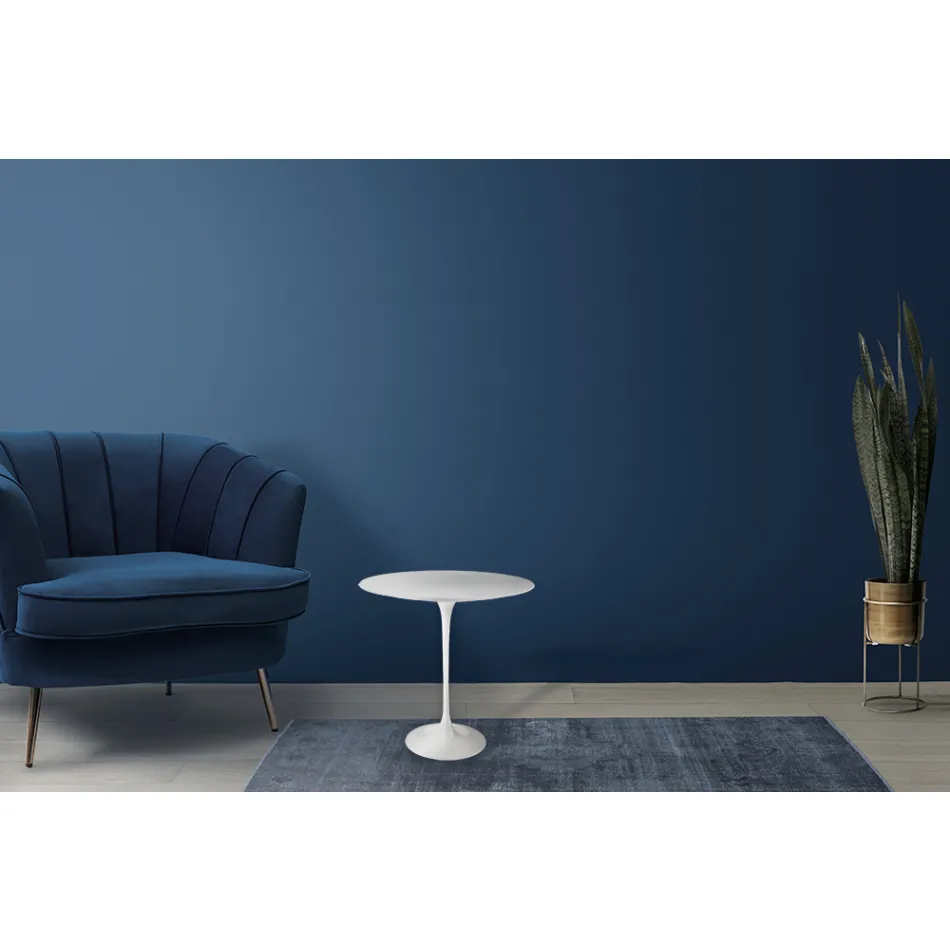 Tavolinë kafeje Tulip Saarinen H 52 me majë ovale në laminat të lëngshëm të bardhë Made in Italy - Scarlet Viadurini