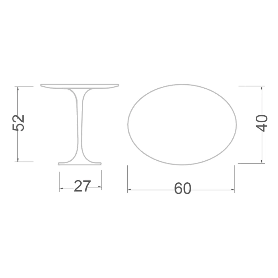 Tavolinë kafeje Tulip Saarinen H 52 me majë ovale në laminat të lëngshëm të bardhë Made in Italy - Scarlet Viadurini