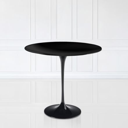 Tavolinë kafeje Tulip Saarinen H 52 me majë ovale me laminat të lëngshëm të zi Made in Italy - Scarlet Viadurini