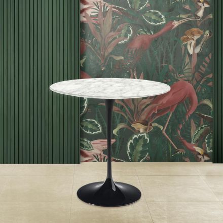 Tavolinë kafeje Tulip Saarinen H 52 me sipërme mermeri ovale Carrara Made in Italy - Scarlet Viadurini