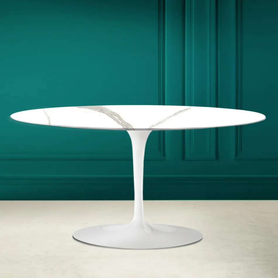 Tavolinë kafeje ovale Tulip Saarinen H 41 në Calacatta Michelangelo Prodhuar në Itali - Scarlet Viadurini